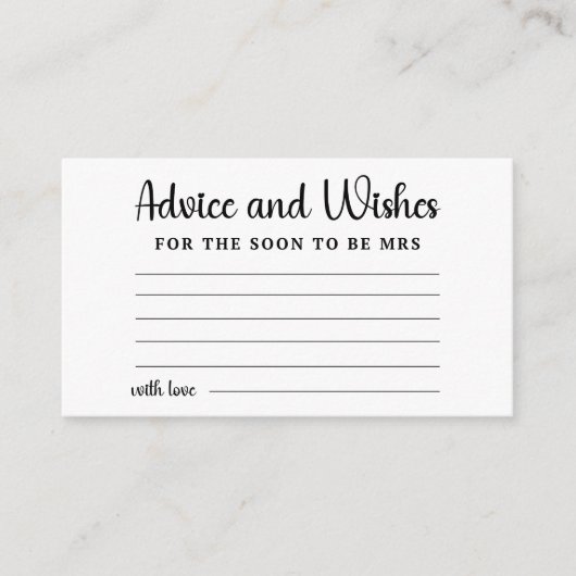 Ratschläge und Wünsche für das Brautparty Hochzeit Begleitkarte (Vorderseite)