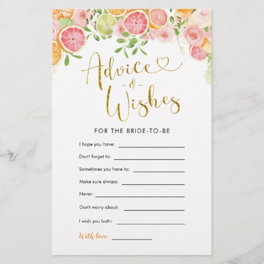 Ratschläge und Wünsche für das Brautparty von Grap (Vorderseite)