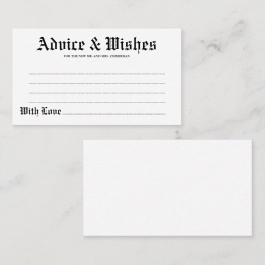 Ratschläge und Wünsche Gotische Hochzeitkarte Hinweiskarte (Vorne/Hinten)