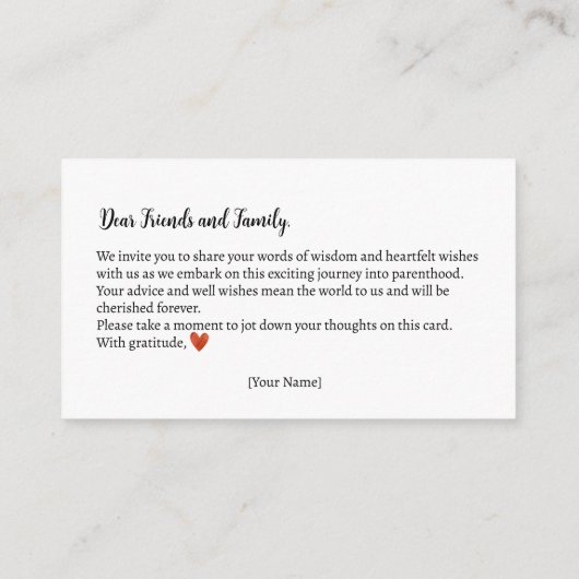 Ratschläge & Wohlwollen Herbst Teddy Bear Babydusc Begleitkarte (Rückseite)