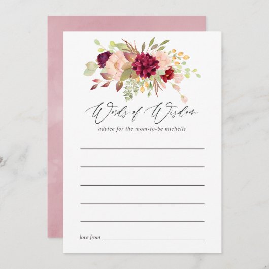 Ratschläge zur Mama von Burgund und Blush Boho Bab Hinweiskarte (Vorne/Hinten)