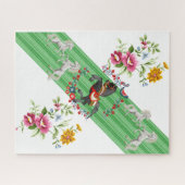 Rätsel Blumengrün Streifen Weißes Pferd BrownPferd Puzzle (Horizontal)