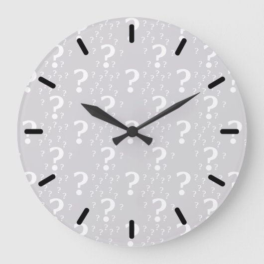 Rätsel-Fragezeichen Rätsel hellgrau Große Wanduhr (Vorderseite)