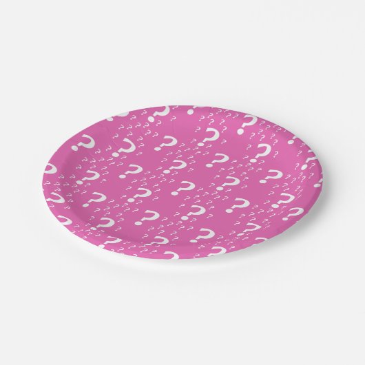 Rätsel-Fragezeichen rätseln pink Pappteller (Schrägansicht)