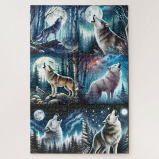 RÄTSEL: Heulender Wolf 6-Panel-Collage-Puzzle  Puzzle
