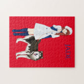 Rätsel mit Mädchen, die Huskehunde laufen. Individ Puzzle (Horizontal)