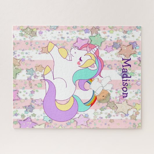 Rätsel Rosa und Weiße Streifen Einhorngel Puzzle (Horizontal)