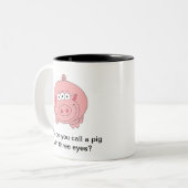 Rätsel-Tasse: Schwein mit drei Augen Zweifarbige Tasse (Vorderseite Links)