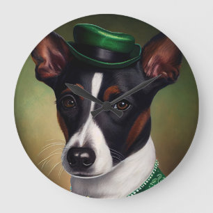 Ratt Terrier Hund im St. Patrick’s Day Kleid Große Wanduhr