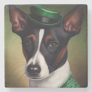 Ratt Terrier Hund im St. Patrick's Day Kleid Steinuntersetzer