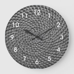 Rattan Wicker Boho Monogram Basketweave   Large Cl Große Wanduhr