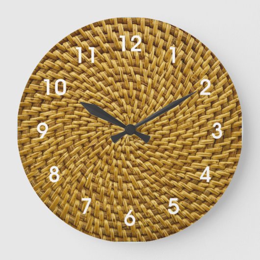 Rattan Wicker Boho Monogram Große Wanduhr (Vorderseite)