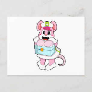 Ratte als Krankenschwester mit Box Postkarte
