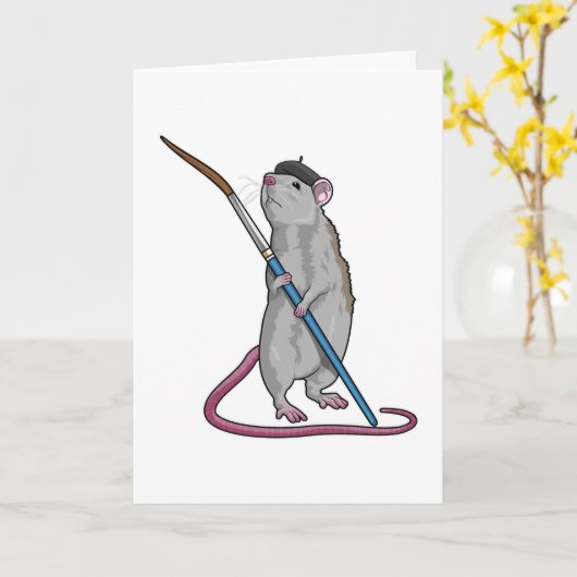 Ratte als Maler mit Pinsel Karte (Gelbe Blume)