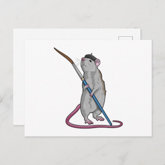 Ratte als Maler mit Pinsel Postkarte (Vorne/Hinten)