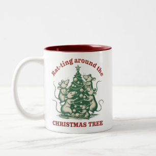 Ratte am Weihnachtsbaum lustige Weihnachten Ratte Zweifarbige Tasse