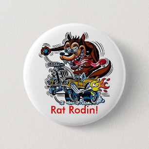 Ratte auf frisiertem Auto, Ratte Rodin! Button