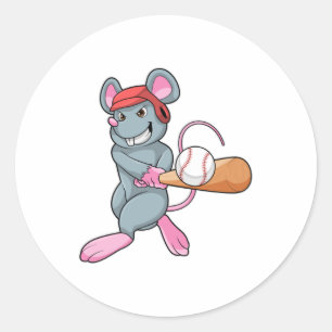 Ratte beim Baseball mit Baseballschläger und Helm Runder Aufkleber