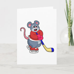 Ratte beim Eishockey mit Eishockeyschläger Karte