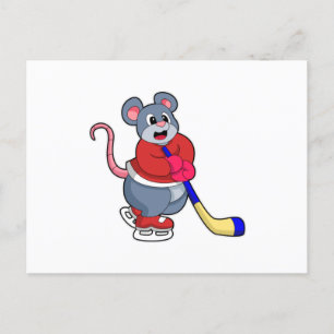 Ratte beim Eishockey mit Eishockeyschläger Postkarte