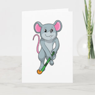 Ratte beim Hockey mit Hockeyschläger Karte
