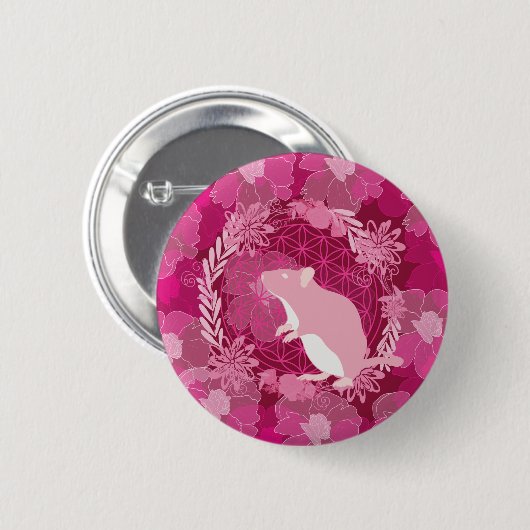Ratte, Blume des Lebens, Rose, Mandala,Zen,Chakra, Button (Vorne & Hinten)