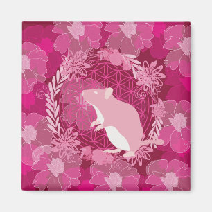 Ratte, Blume des Lebens, Rose, Mandala,Zen,Chakra, Magnet