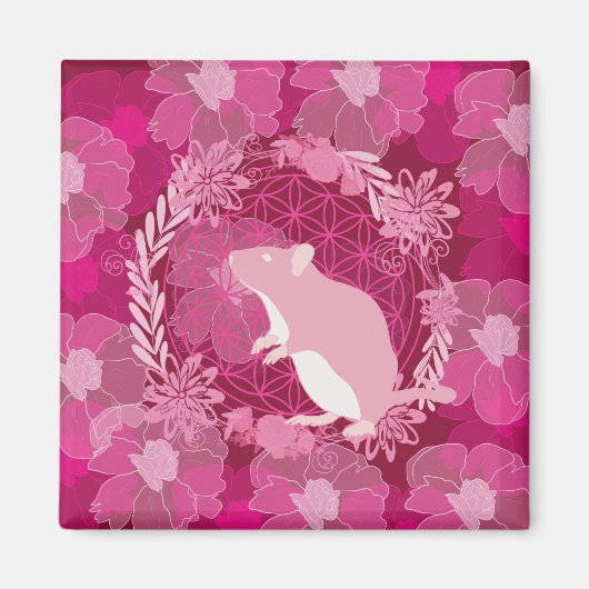 Ratte, Blume des Lebens, Rose, Mandala,Zen,Chakra, Magnet (Vorne)