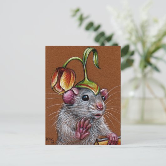 Ratte in Alberner Tulip-Hat-Postkarte Postkarte (Stehend Vorderseite)