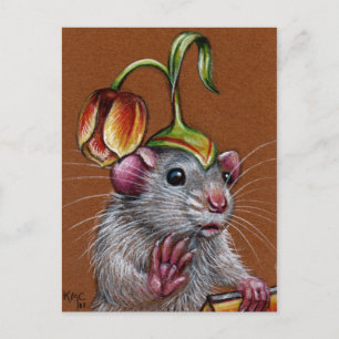 Ratte in Alberner Tulip-Hat-Postkarte Postkarte