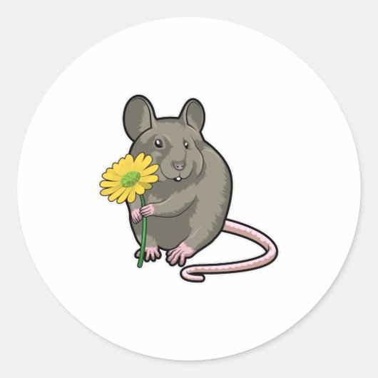 Ratte mit gelber Blume Runder Aufkleber (Vorderseite)