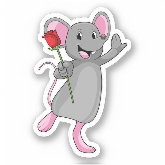 Ratte mit Rose Blume Aufkleber (Vorderseite)