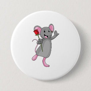 Ratte mit Rose Blume Button
