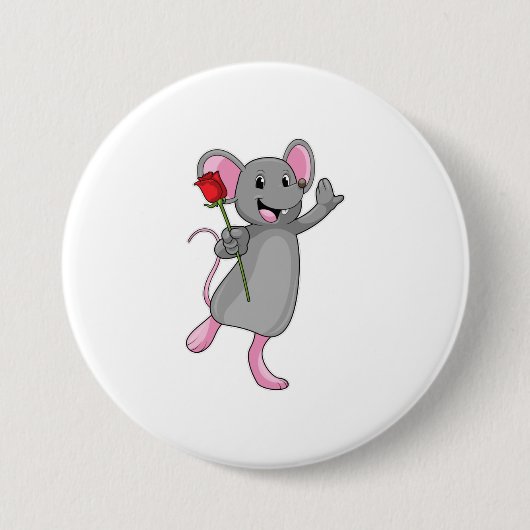 Ratte mit Rose Blume Button (Vorderseite)