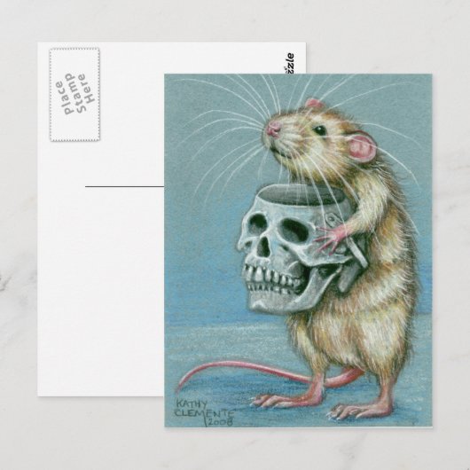 Ratte mit Skull Halloween Postkarte (Vorne/Hinten)