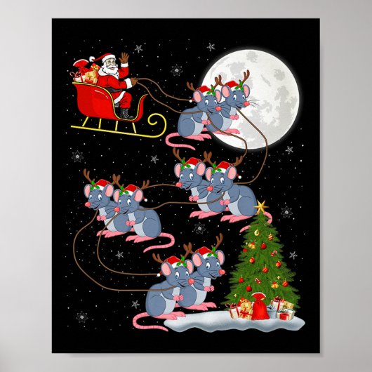 Ratte Nager Weihnachtsmann Schlitten Fliegend Lust Poster (Vorne)