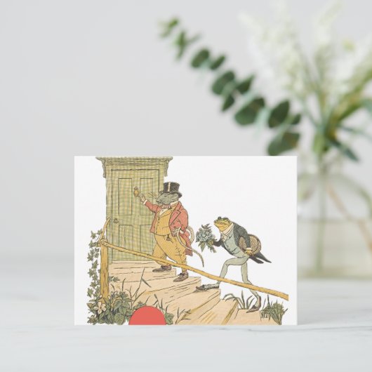 Ratte und Frosch im Tuxedo " s Blumen liefernd Postkarte (Stehend Vorderseite)