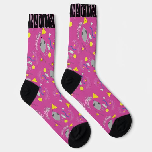 Ratte und Käse Muster Pink Socken (Rechts)