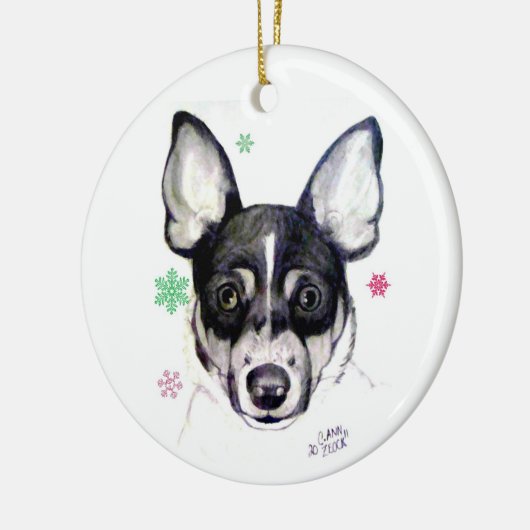Ratten-Foxterrier-Weihnachtsverzierung Keramikornament (Links)
