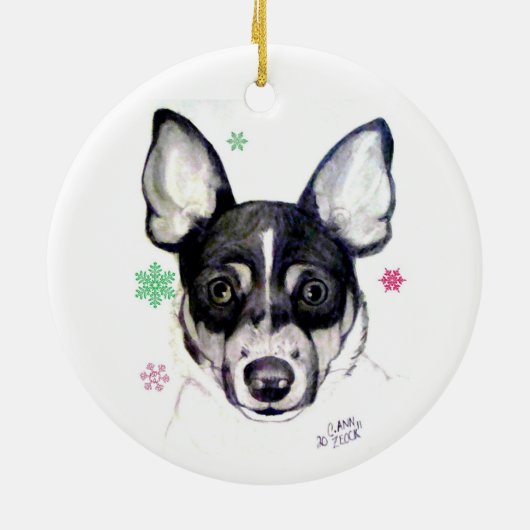 Ratten-Foxterrier-Weihnachtsverzierung Keramikornament (Hinten)