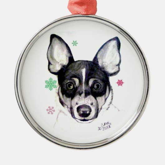 Ratten-Foxterrier-Weihnachtsverzierung Silbernes Ornament (Vorne)