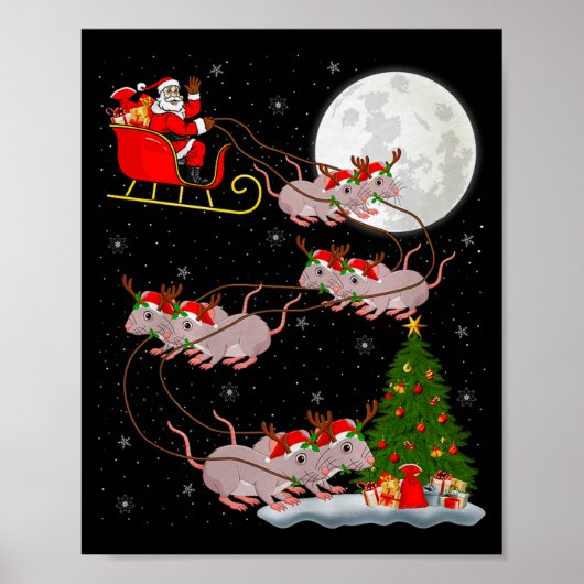 Ratten Santa Schlitten Fliegend Lustiger Magischer Poster (Vorne)