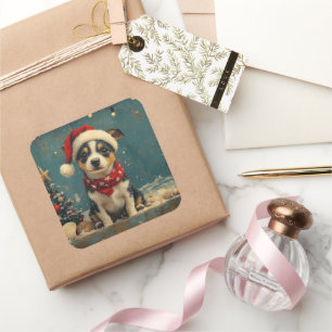 Ratten Terrier Hund Weihnachten Vintage Strand Quadratischer Aufkleber