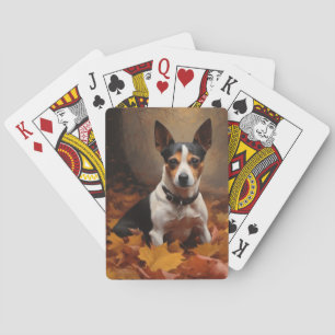 Ratten Terrier im Herbst inspiriert durch fallende Spielkarten