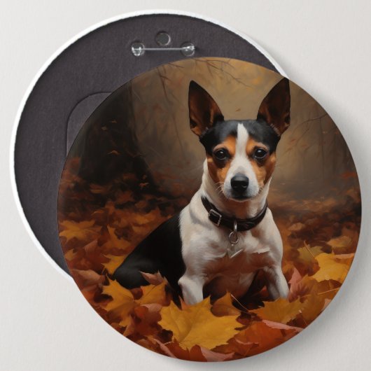 Ratten Terrier im Herbstlaub Fall Inspiriert Button (Vorne & Hinten)