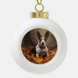 Ratten Terrier im Herbstlaub Fall Inspiriert Keramik Kugel-Ornament