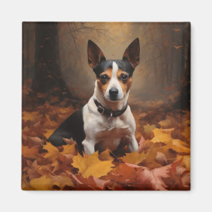 Ratten Terrier im Herbstlaub Fall Inspiriert Magnet