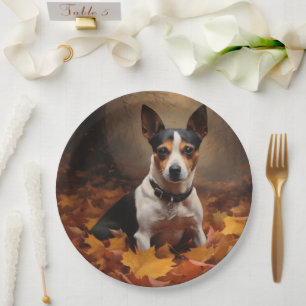 Ratten Terrier im Herbstlaub Fall Inspiriert Pappteller