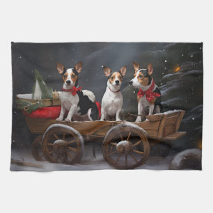 Ratten Terrier Schneeweißer Schlitten Weihnachtsde Geschirrtuch