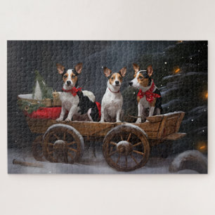 Ratten Terrier Schneeweißer Schlitten Weihnachtsde Puzzle